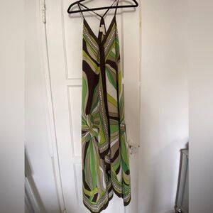 KORS Michael Kors Green and Brown Scarf Maxi Dress